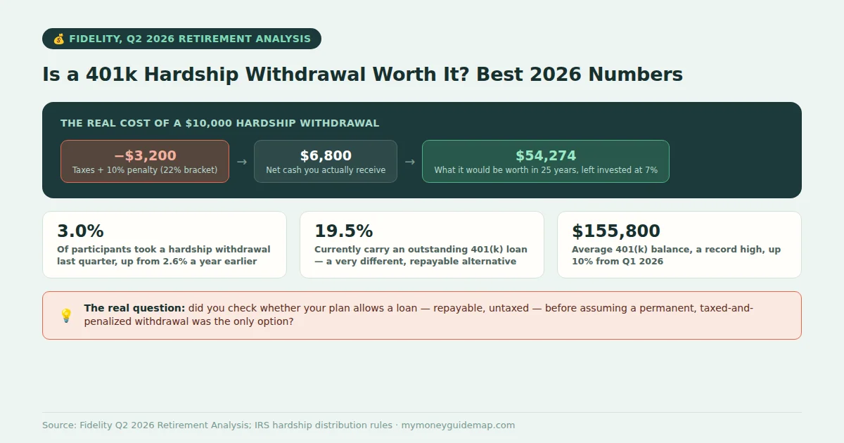 is a 401k hardship withdrawal worth it, chart showing the real cost of a $10,000 withdrawal vs 25-year growth
